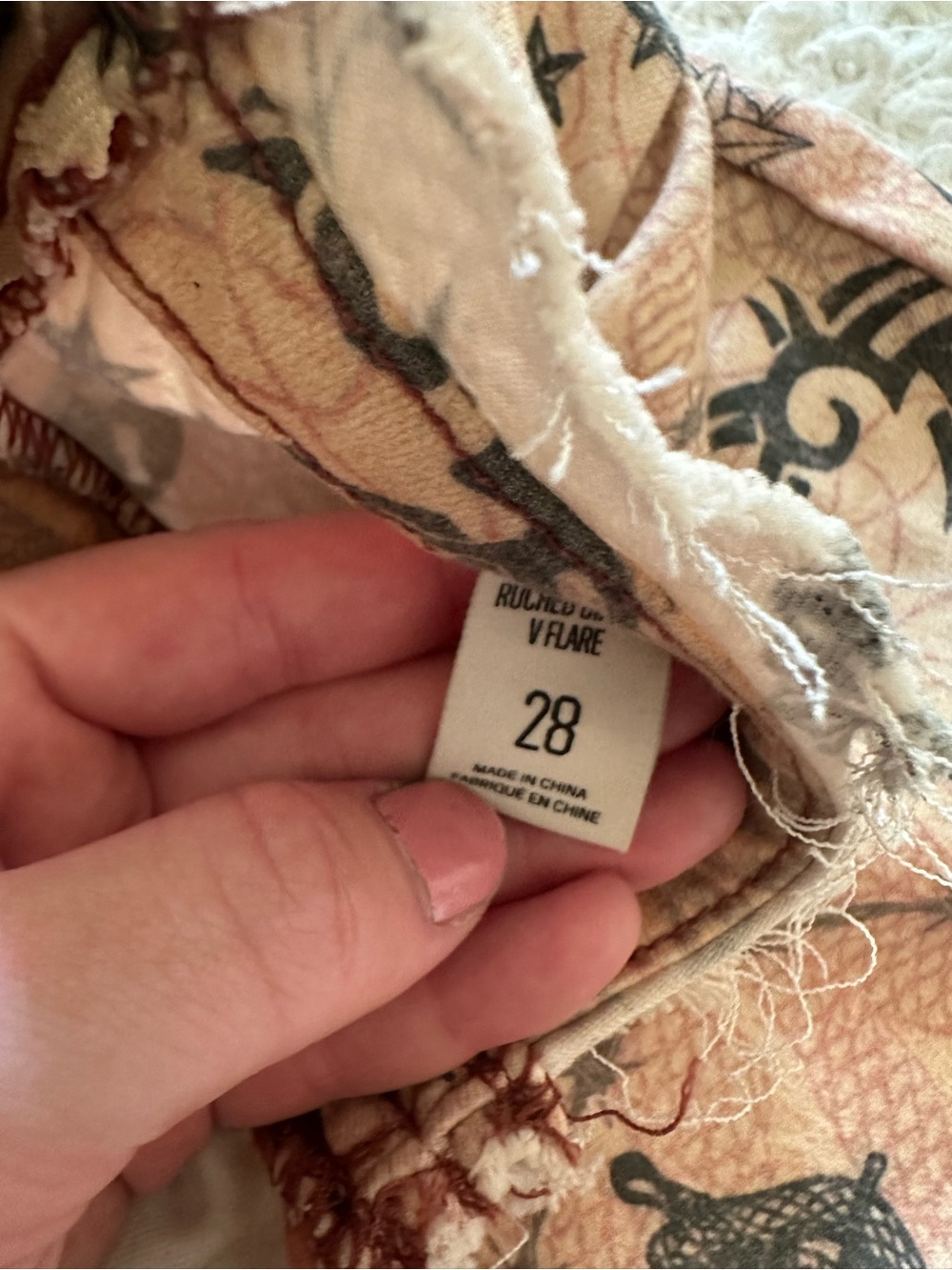 BDG Peach-Pink Tattoo Print Flared Pants - Picture 4 of 5